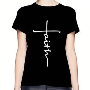 Black Brand Short Sleeve T-Shirt with Vertical Faith Script